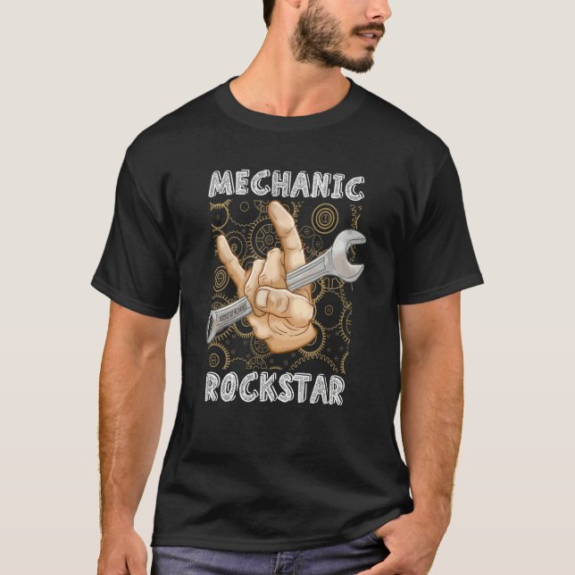 Mechanic Rockstar Hand Holding A Wrench T-Shirt (Front)