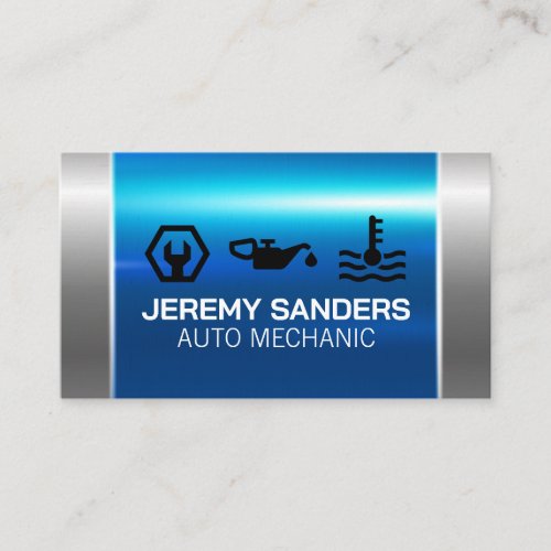 Mechanic Services  Blue Grey Metal Business Card
