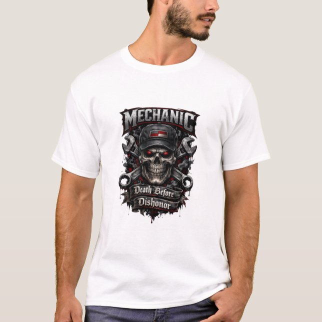 Mechanic Skull Death Before Dishonor Dark Tee (Front)