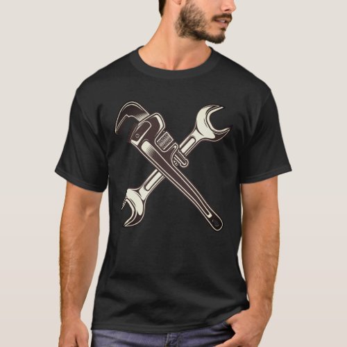 Mechanic spanner with construction plumbing wrench T_Shirt