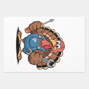 Mechanic Squad Turkey Thanksgiving Gobbler Wrapping Paper Sheets
