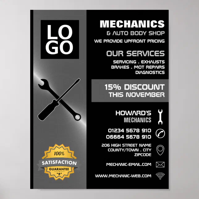 Mechanic Tools, Auto Mechanic/Repairs Advertising Poster | Zazzle