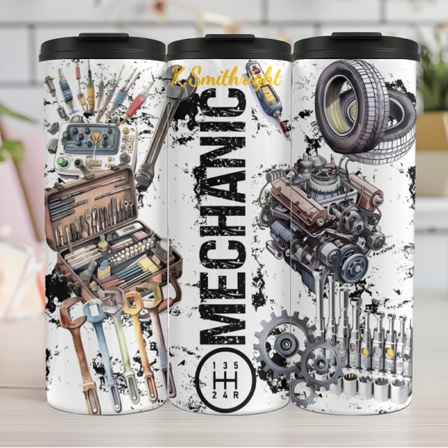 Mechanic Tools Engine Collage Design Thermal Tumbler (Creator Uploaded)