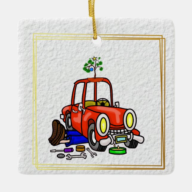 Mechanic Under Car Christmas Ornament (Front)