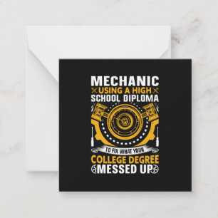 Mechanic Using A High School Diploma Note Card