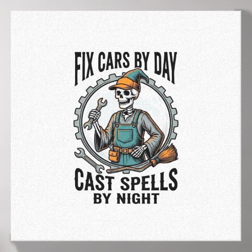 Mechanic Witch Shirt Vintage Halloween Repair Art_ Canvas Photo Tile