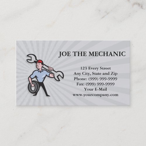 Mechanic With Tire Socket Wrench And Tire Business Cards