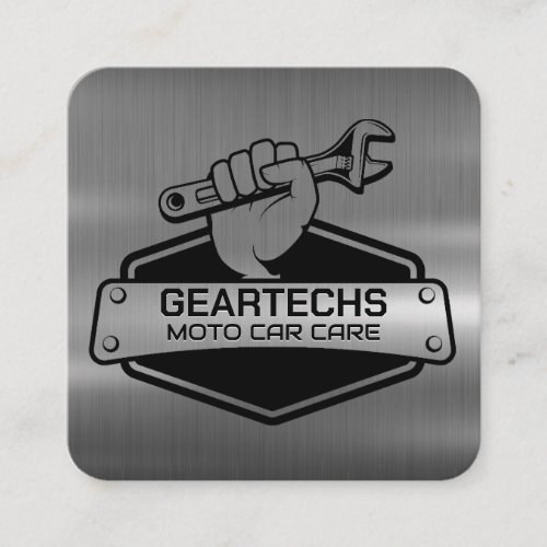 Mechanic with Wrench  Metallic Brushed Square Business Card