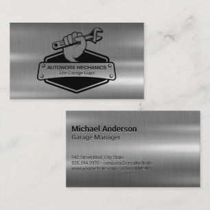 Mechanic with Wrench   Metallic Business Card