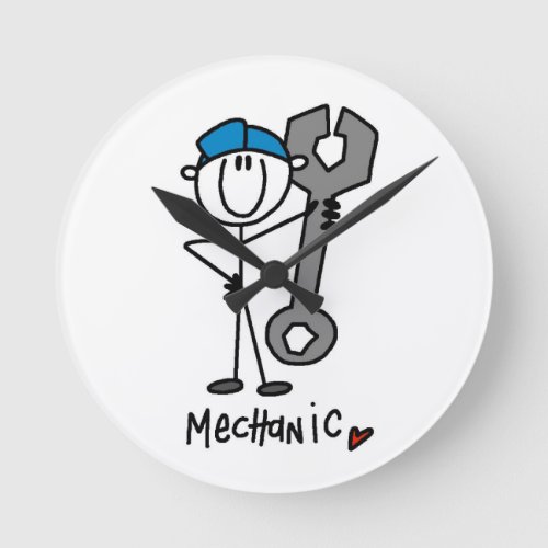 Mechanic With Wrench Stick Figure Round Clock