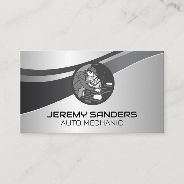 Mechanic Working on Car | Auto Services Business Card (Front)