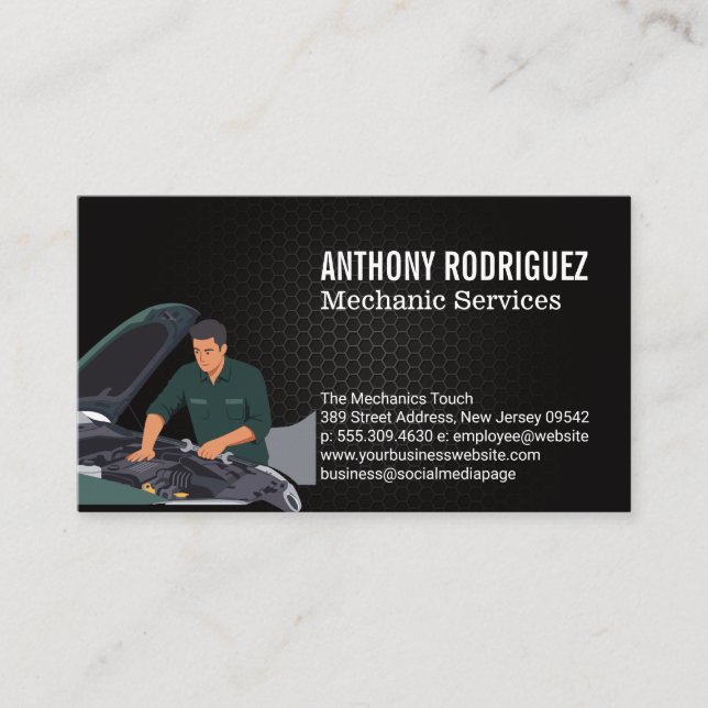 Mechanic Working on Car Engine Business Card (Front)