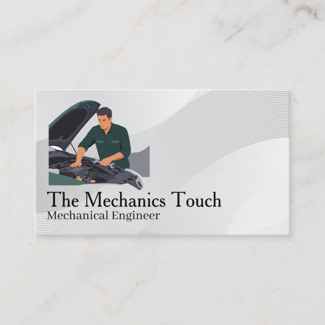 Mechanic Working on Engine | Car Care Business Card (Front)