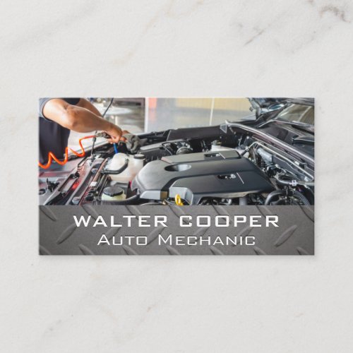 Mechanic working on Engine  Steel Business Card