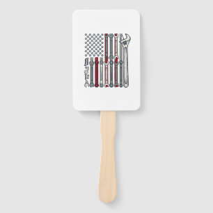 Mechanic Wrench Flag Vintage Engraving Vector Desi Hand Fan
