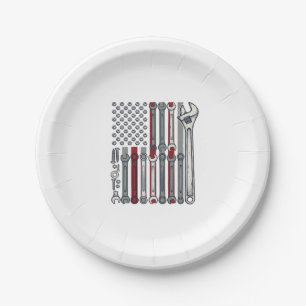 Mechanic Wrench Flag Vintage Engraving Vector Desi Paper Plates