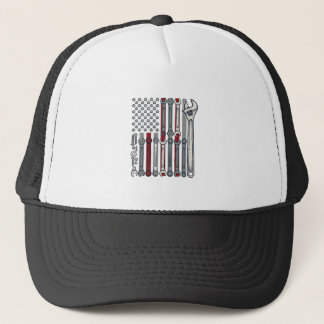 Mechanic Wrench Flag Vintage Engraving Vector Desi Trucker Hat
