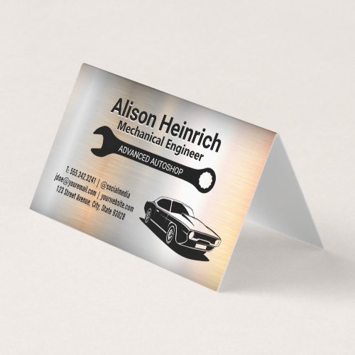Mechanic Wrench  Muscle Car  Metallic Business Card