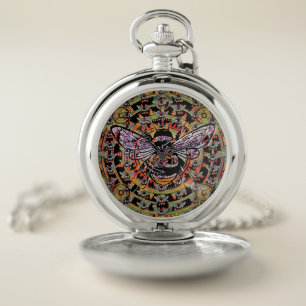 Mechanical Bee Collage Pocket Watch