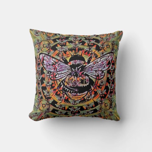 Mechanical Bee Collage Throw Pillow