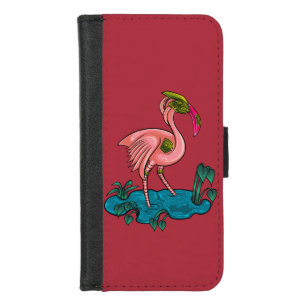 Mechanical Bird, Pink Flamingo Mecha Robot iPhone 8/7 Wallet Case