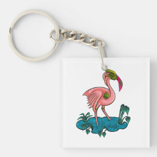 Mechanical Bird, Pink Flamingo Mecha Robot Keychain