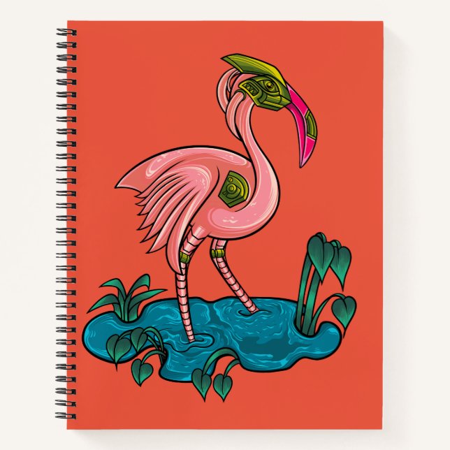 Mechanical Bird, Pink Flamingo Mecha Robot Notebook (Front)