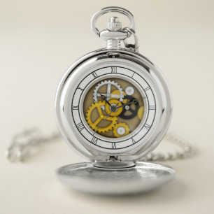 Mechanical Clockwork Trompe l'oeil Visual Illusion Pocket Watch