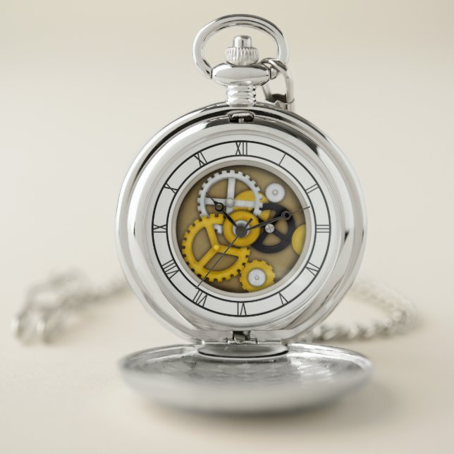 Mechanical Clockwork Trompe l'oeil Visual Illusion Pocket Watch (Inside)