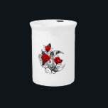 Mechanical Crescent with Red Roses<br><div class="desc">Contour,  mechanical crescent moon with gears,  decorated with red roses with black spiked stems and leaves on white background. Steampunk</div>