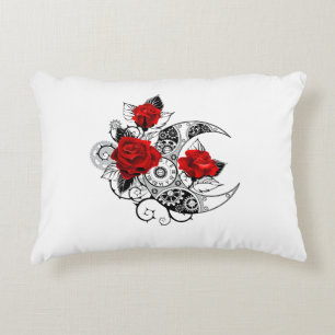 Mechanical Crescent with Red Roses Accent Pillow