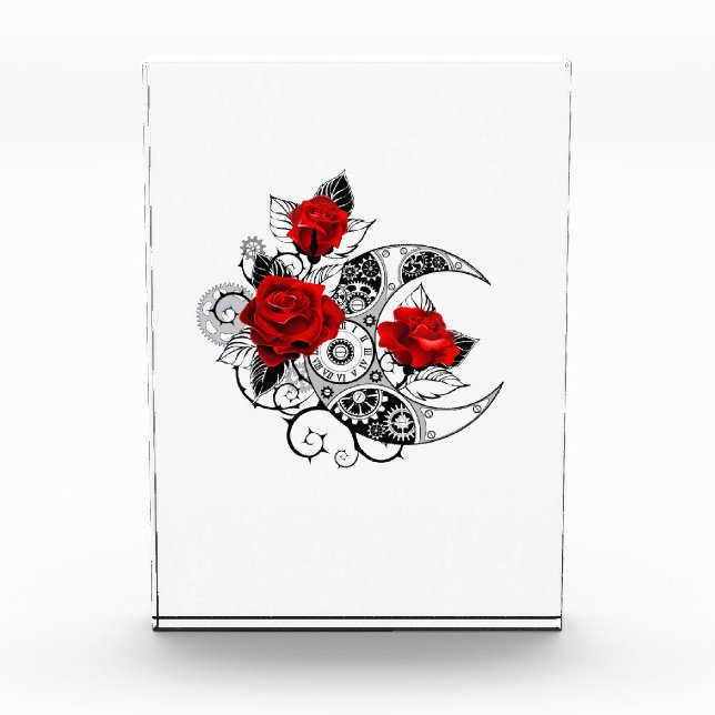 Mechanical Crescent with Red Roses Acrylic Award (Front)