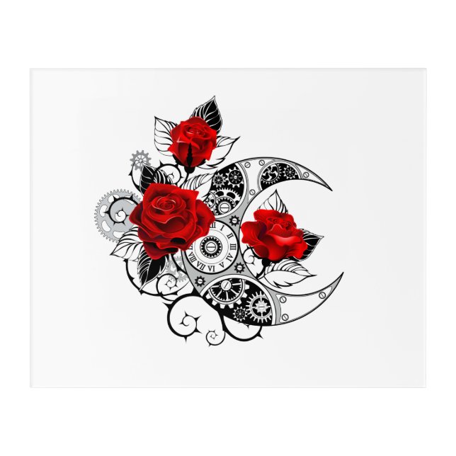 Mechanical Crescent with Red Roses Acrylic Print (Front)