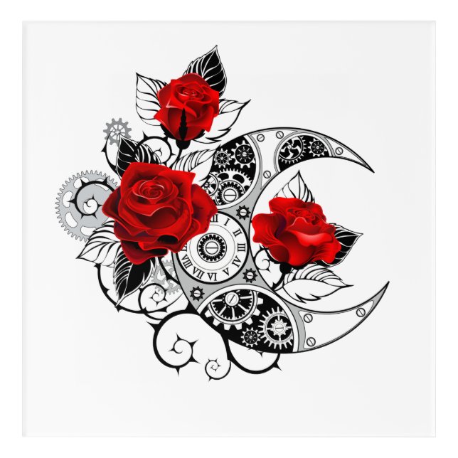 Mechanical Crescent with Red Roses Acrylic Print (Front)