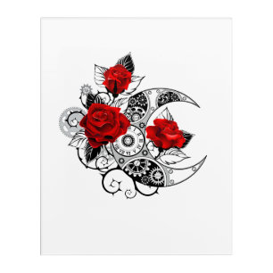Mechanical Crescent with Red Roses Acrylic Print