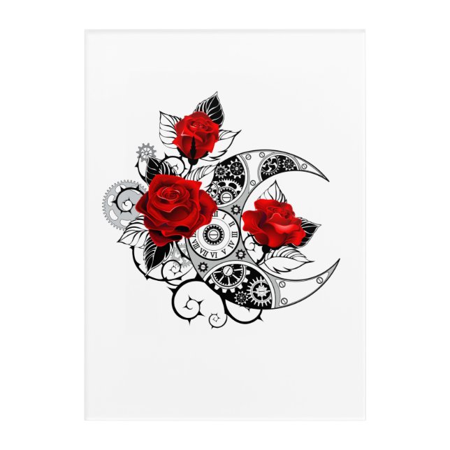 Mechanical Crescent with Red Roses Acrylic Print (Front)