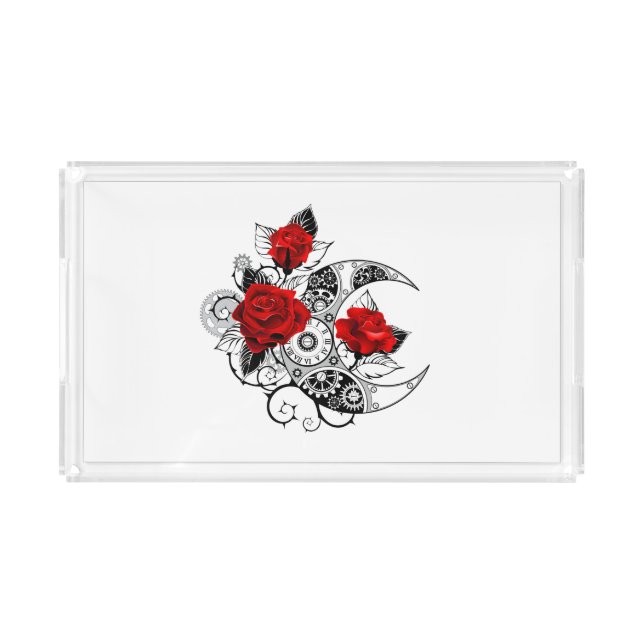 Mechanical Crescent with Red Roses Acrylic Tray (Front)