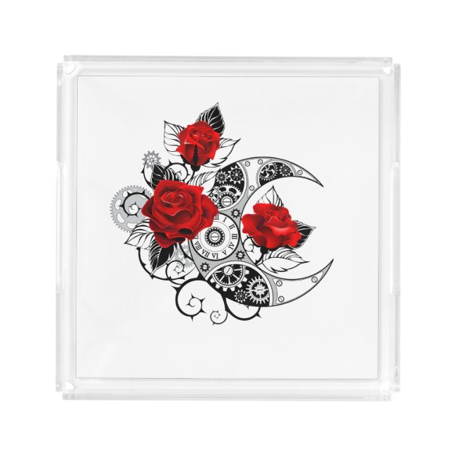 Mechanical Crescent with Red Roses Acrylic Tray (Front)