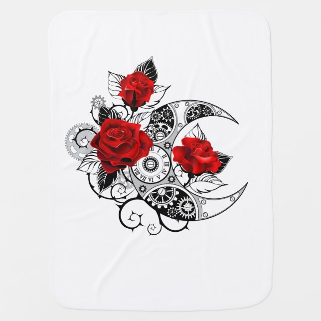 Mechanical Crescent with Red Roses Baby Blanket (Front)