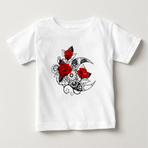 Mechanical Crescent with Red Roses Baby T_Shirt