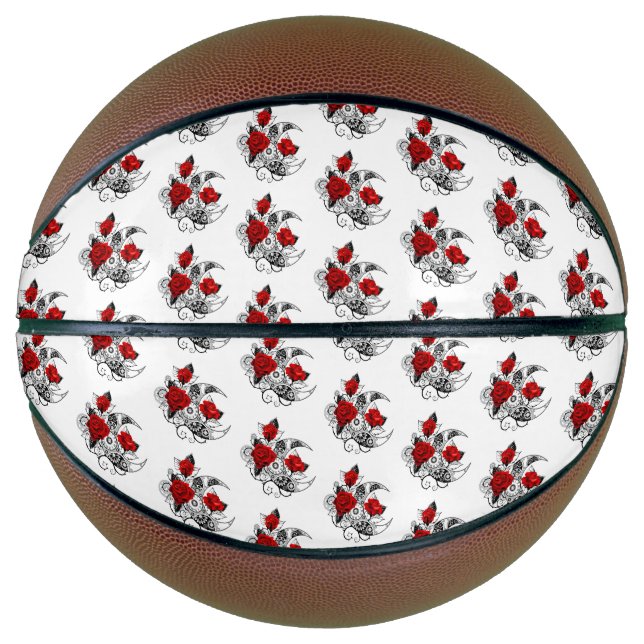 Mechanical Crescent with Red Roses Basketball (Front)
