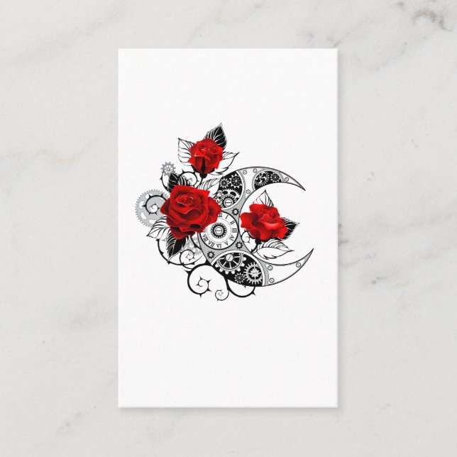 Mechanical Crescent with Red Roses Business Card (Front)
