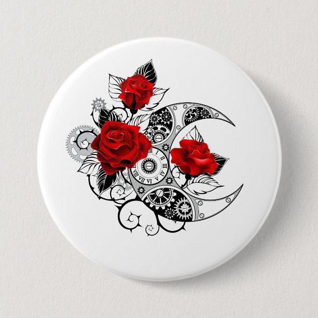 Mechanical Crescent with Red Roses Button (Front)