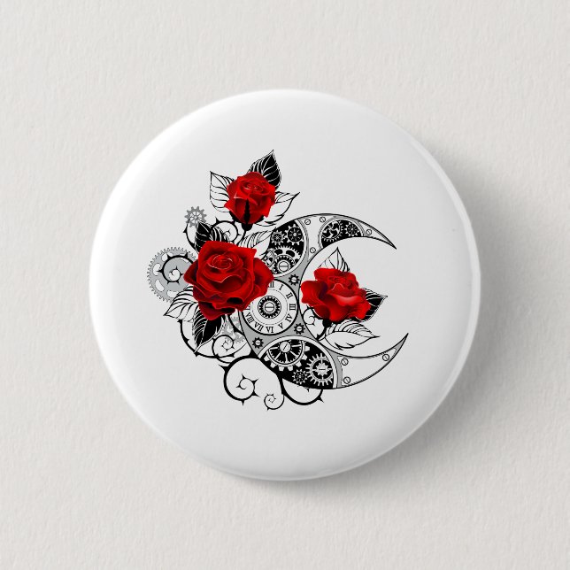 Mechanical Crescent with Red Roses Button (Front)