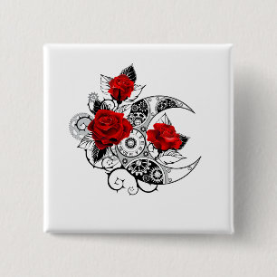 Mechanical Crescent with Red Roses Button