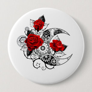 Mechanical Crescent with Red Roses Button