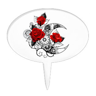 Mechanical Crescent with Red Roses Cake Topper
