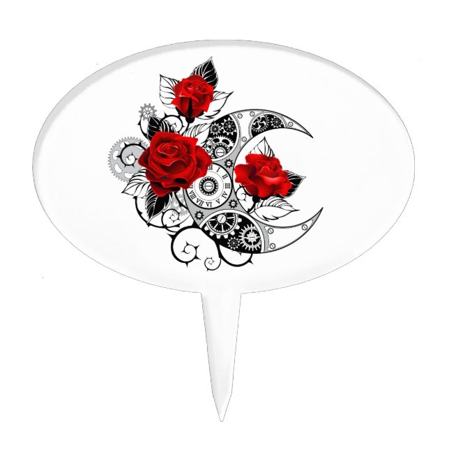 Mechanical Crescent with Red Roses Cake Topper (Front)