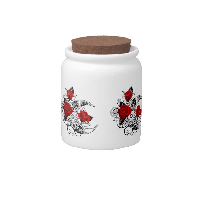 Mechanical Crescent with Red Roses Candy Jar (Front)