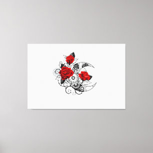 Mechanical Crescent with Red Roses Canvas Print